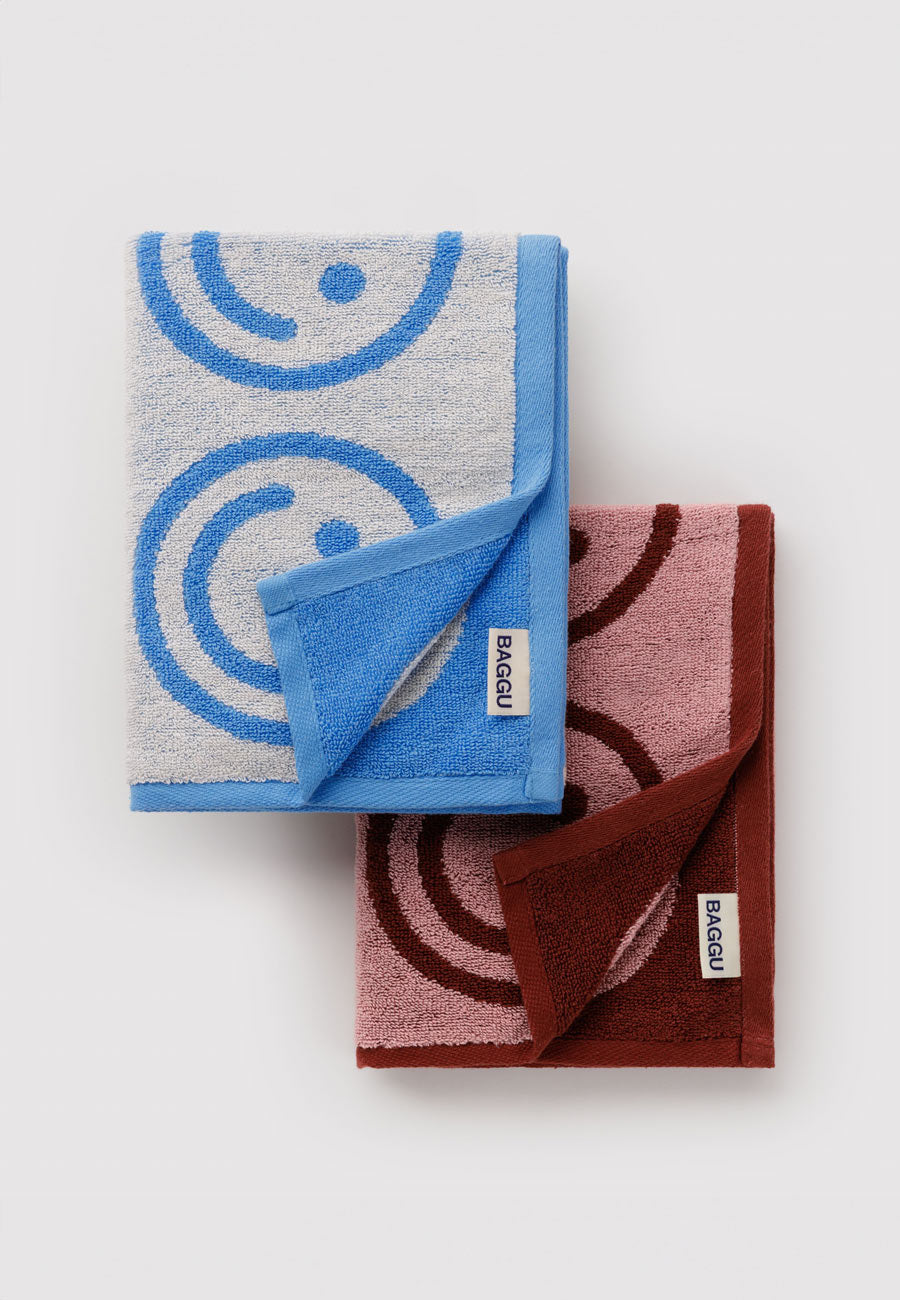 Baggu Hand Towel Set of 2 Sky Blue and Blush Happy