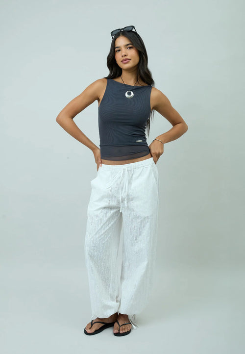 House of Sunny Sleeveless Mesh Top Steel Grey
