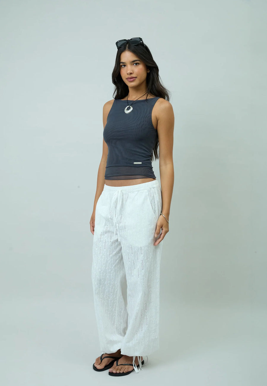 House of Sunny Sleeveless Mesh Top Steel Grey