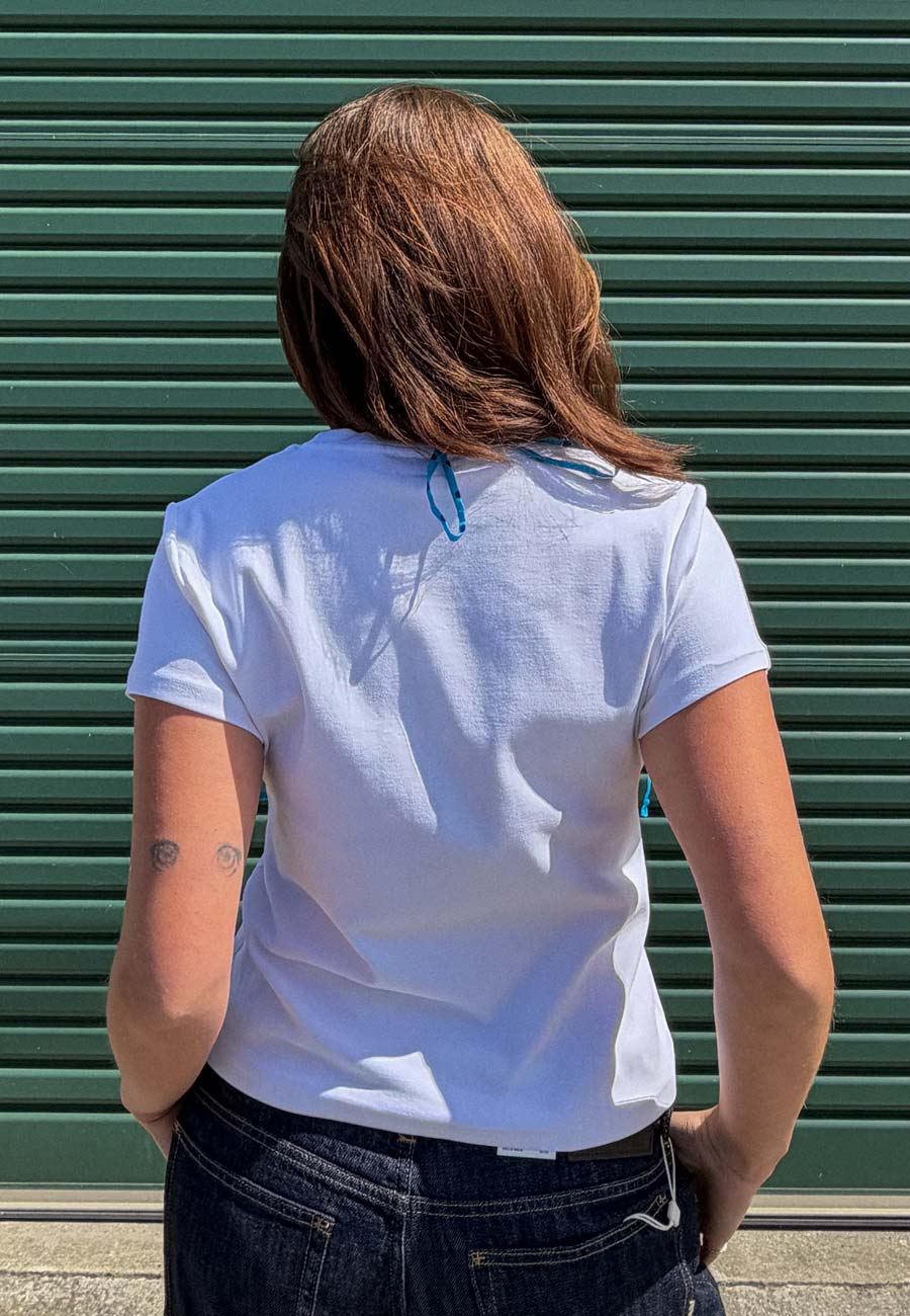 Rhoda Nunn Off-Cut Tee Blue Silk Dot
