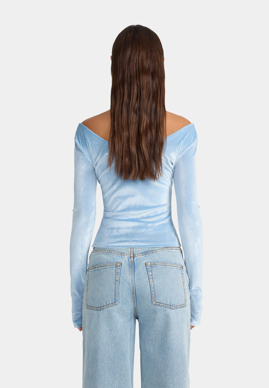 Ownley Jamie Velvet Top Powder Blue