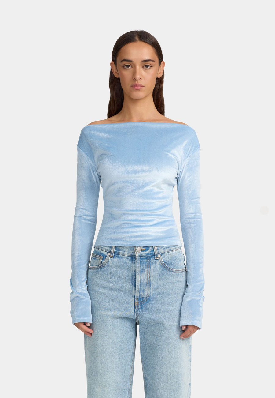 Ownley Jamie Velvet Top Powder Blue