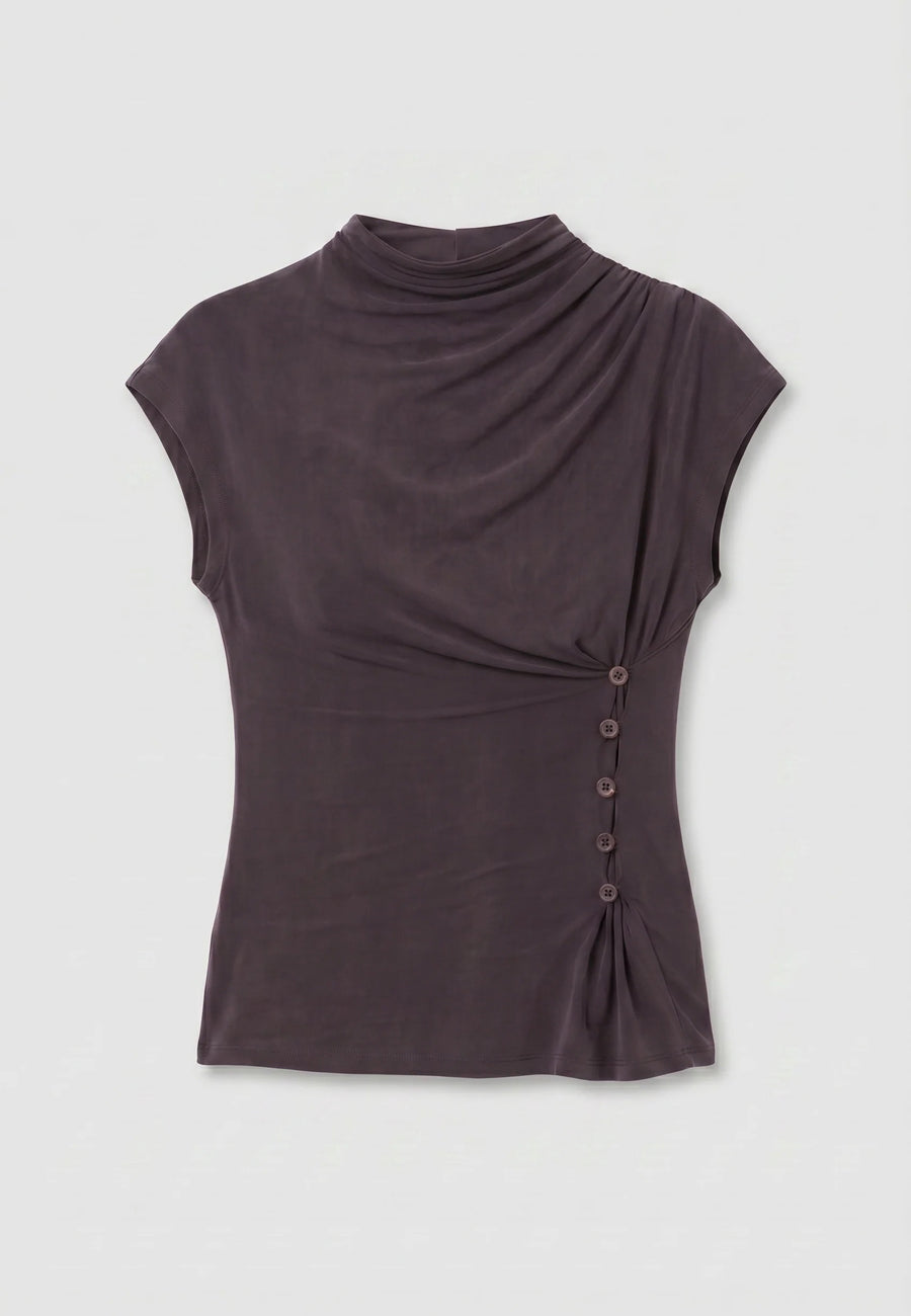 Peachy Den Kylie Button Top  Chocolate