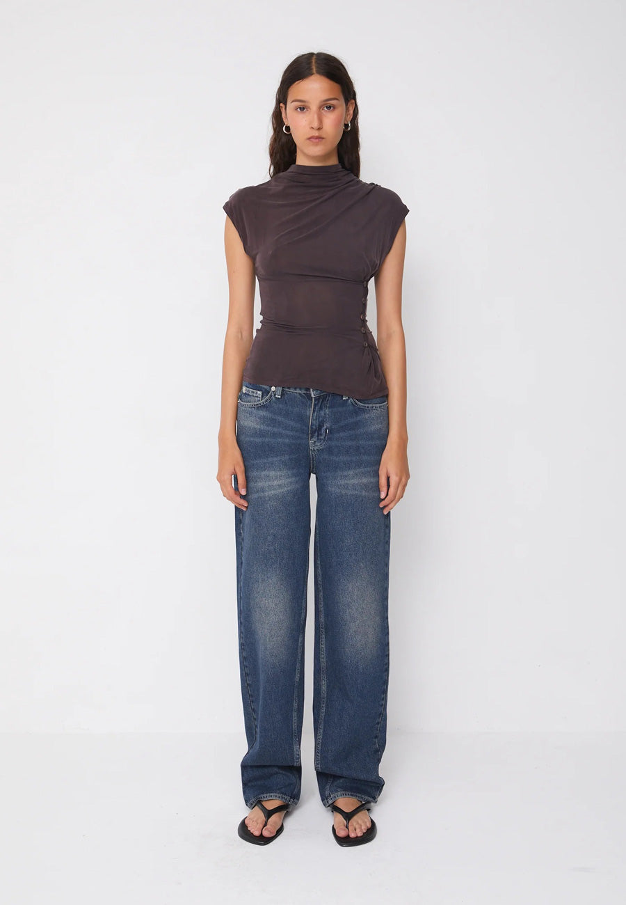 Peachy Den Kylie Button Top  Chocolate