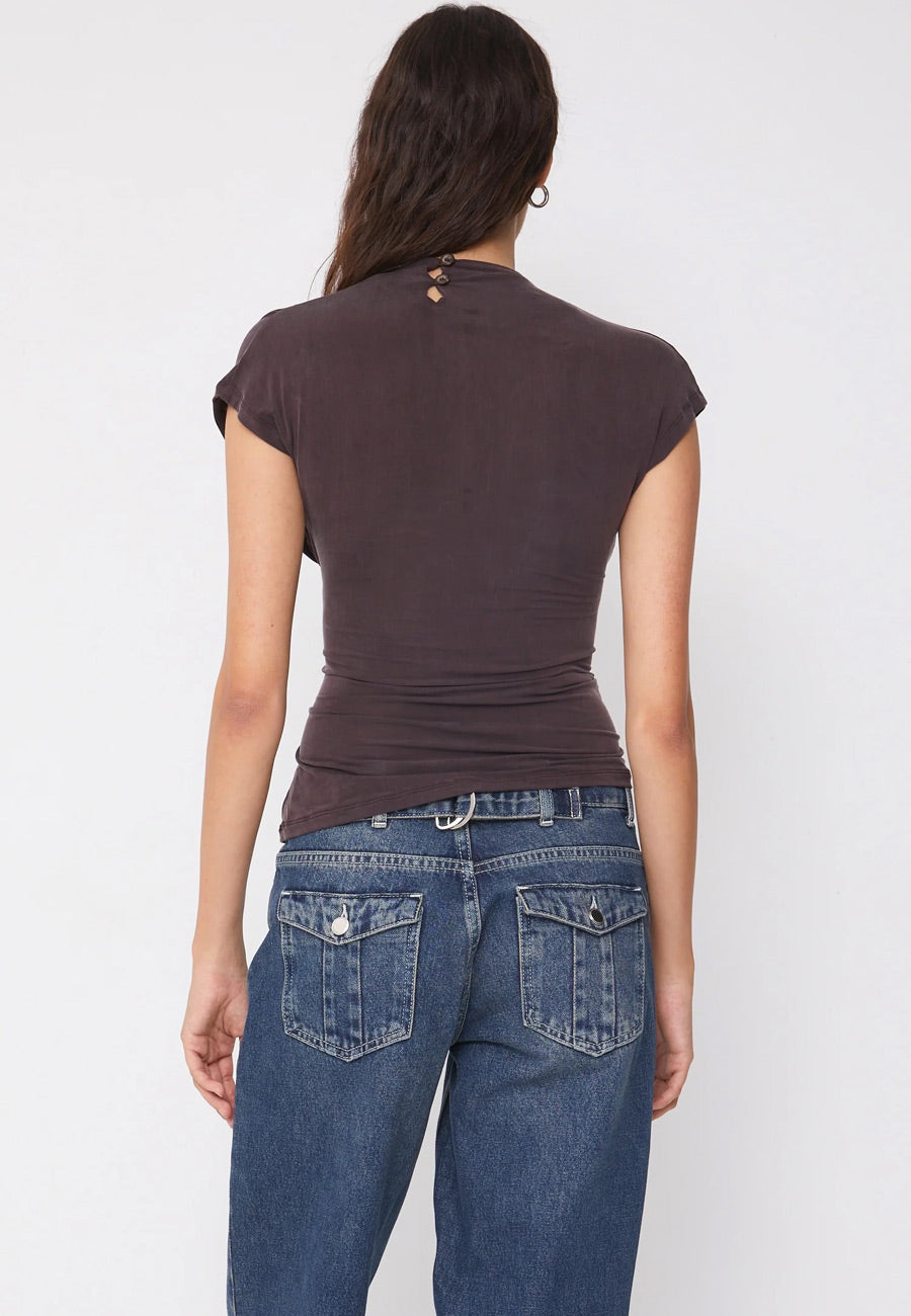 Peachy Den Kylie Button Top  Chocolate