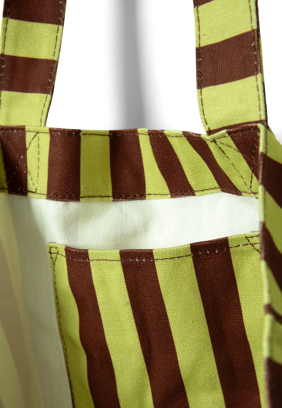 Damson Madder Large Canvas Tote Bag Green Stripe