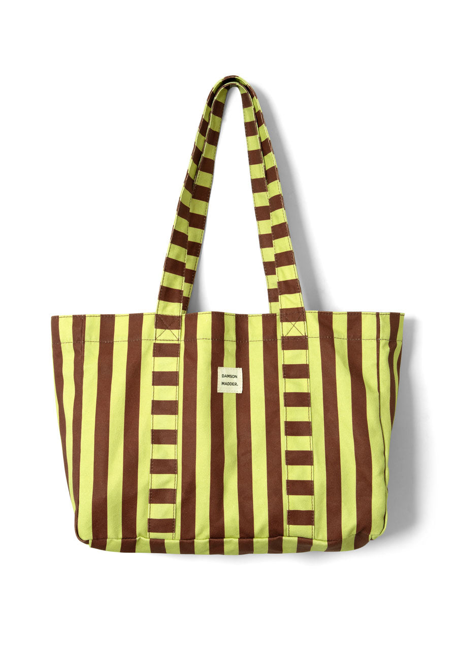 Damson Madder Large Canvas Tote Bag Green Stripe