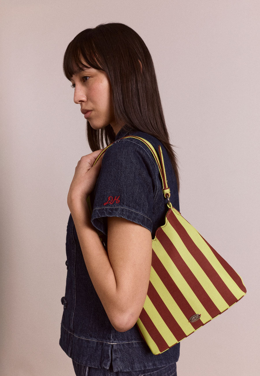 Damson Madder Lorelai Bag Avocado & Chocolate Stripe