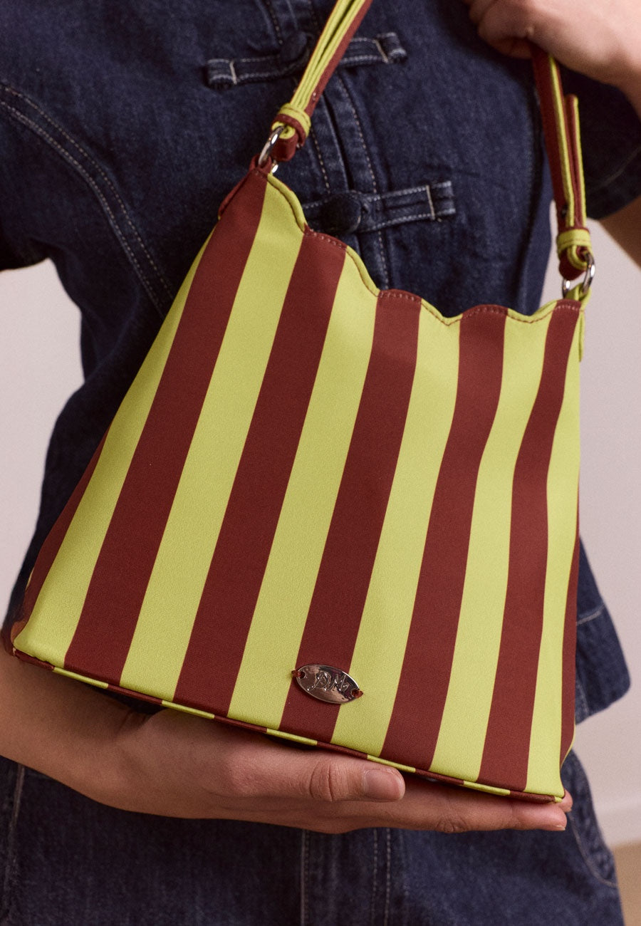 Damson Madder Lorelai Bag Avocado & Chocolate Stripe