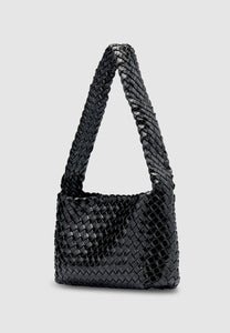 Brie Leon Luca Shoulder Woven Bag Black Glossy Crinkle