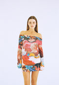 Lottie Hall Wave Off Shoulder Top Butterfly Wave Red