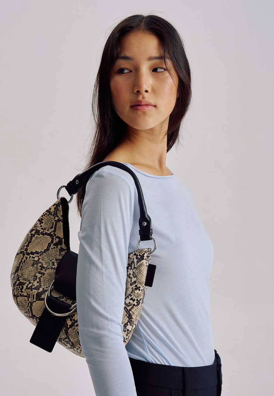 Brie Leon Mischa Baguette Bag Beige Python