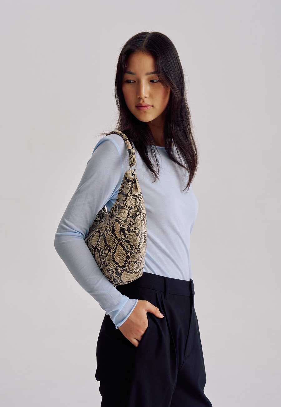 Brie Leon Mischa Shoulder Bag Beige Python