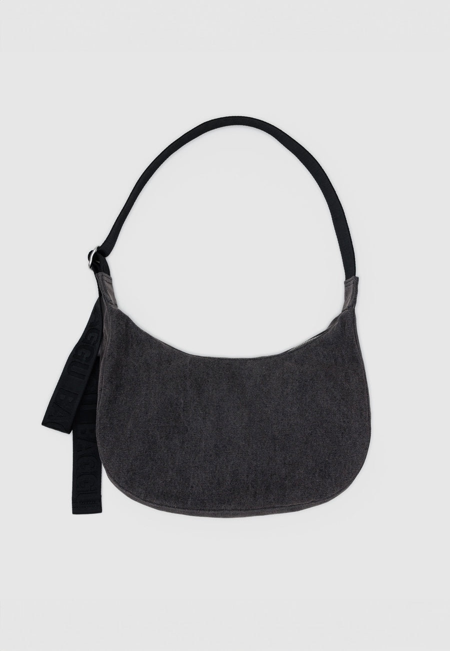 Baggu Medium Denim Crescent Bag Washed Black Denim