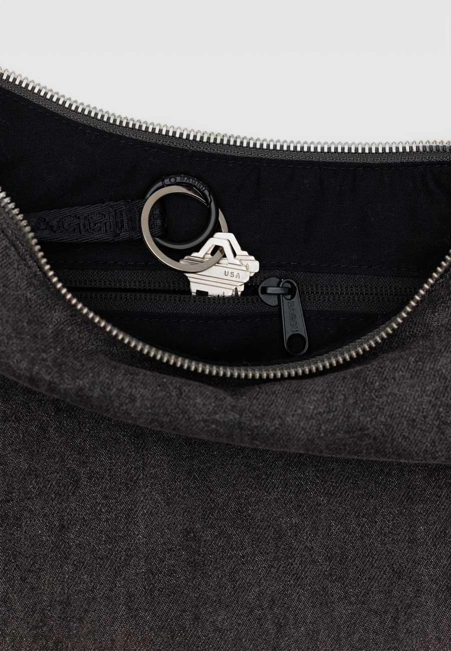 Baggu Medium Denim Crescent Bag Washed Black Denim