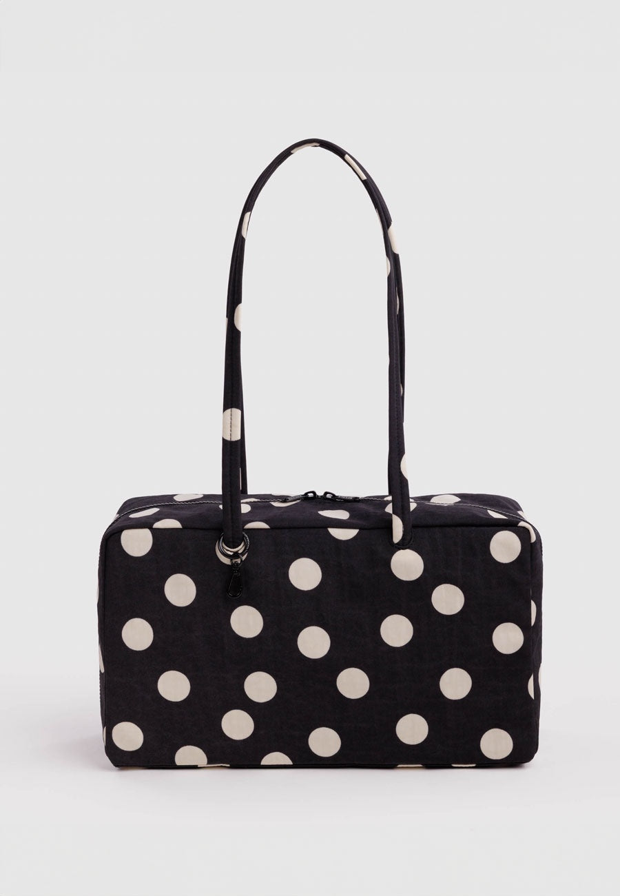 Baggu Medium Nylon Bowler Bag Black and Cream Polka Dot