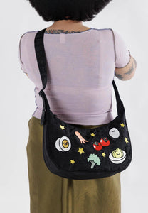 Baggu Medium Nylon Crescent Bag Embroidered Gudetama
