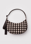 Baggu Medium Nylon Crescent Bag Blurred Gingham Brown