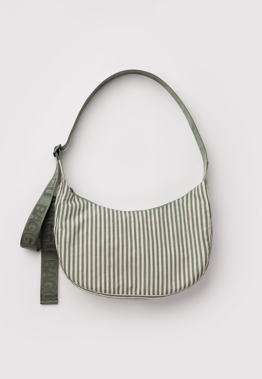 Baggu Medium Nylon Crescent Bag Sage Stripe