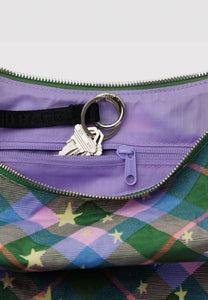 Baggu Medium Nylon Crescent Bag Green Star Plaid