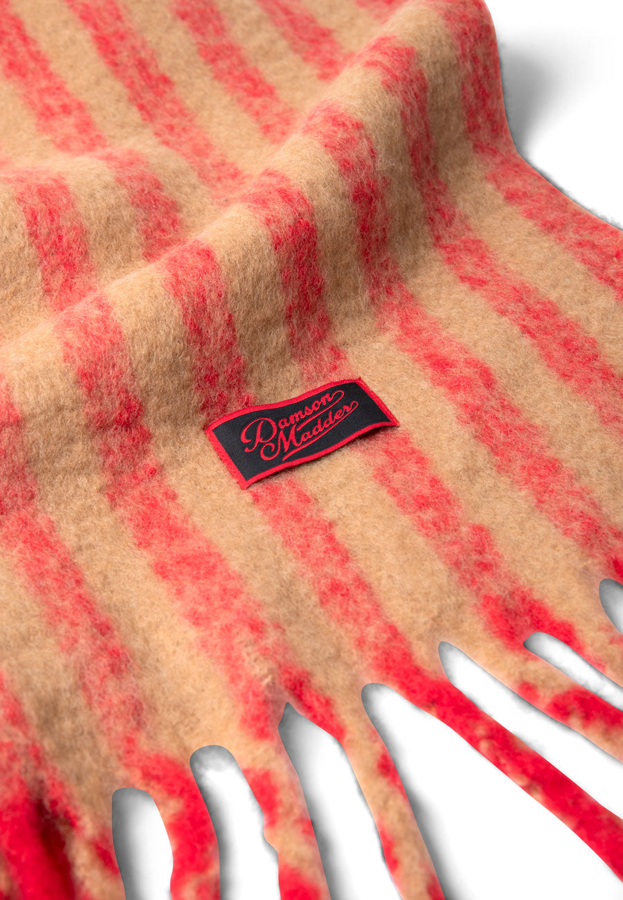 Damson Madder Brushed Oversized Scarf Red/Tan Stripe