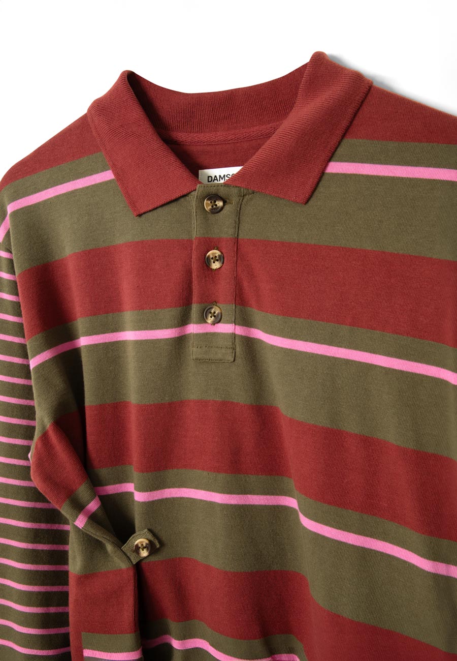 Damson Madder Noah Cinch Rugby Jersey Olive/Pink Stripe