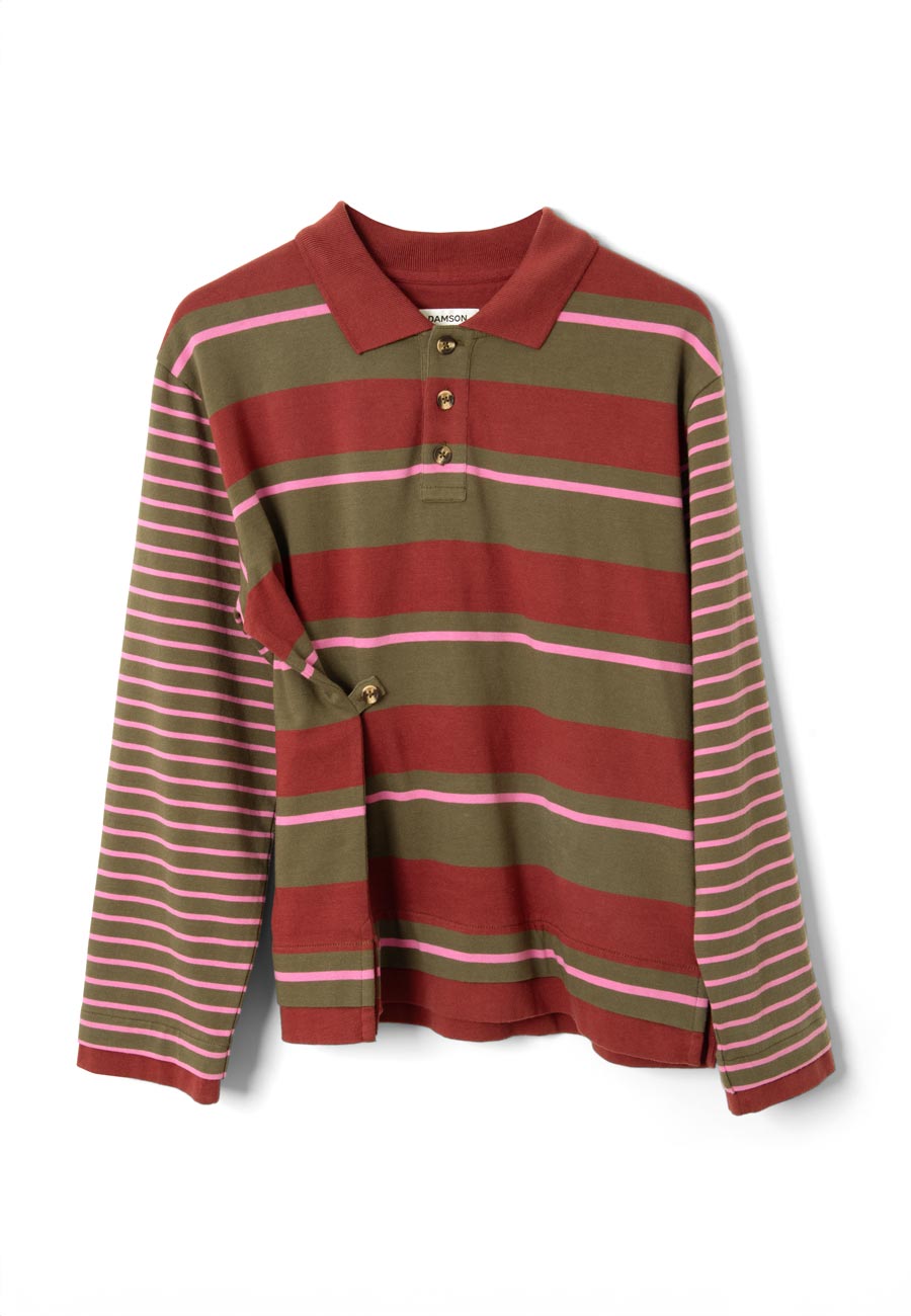 Damson Madder Noah Cinch Rugby Jersey Olive/Pink Stripe