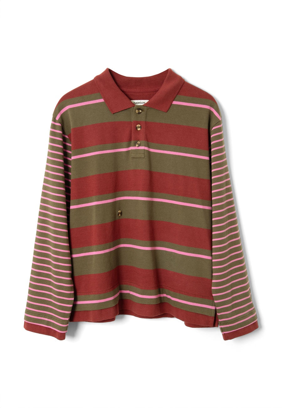 Damson Madder Noah Cinch Rugby Jersey Olive/Pink Stripe