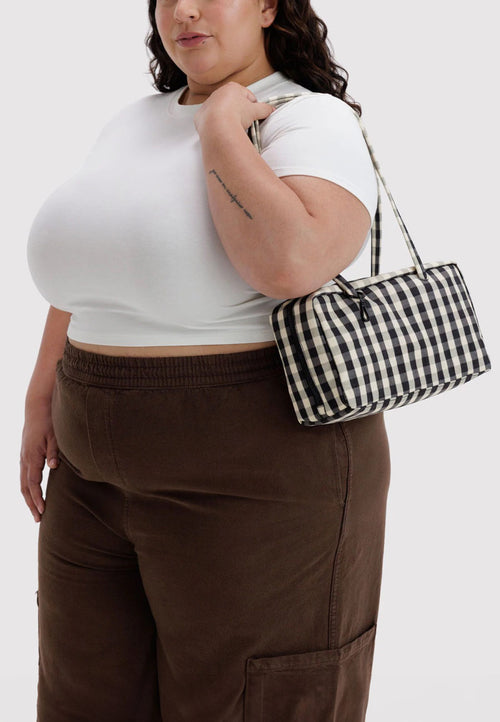 Baggu Nylon Bowler Bag Black and Cream Gingham
