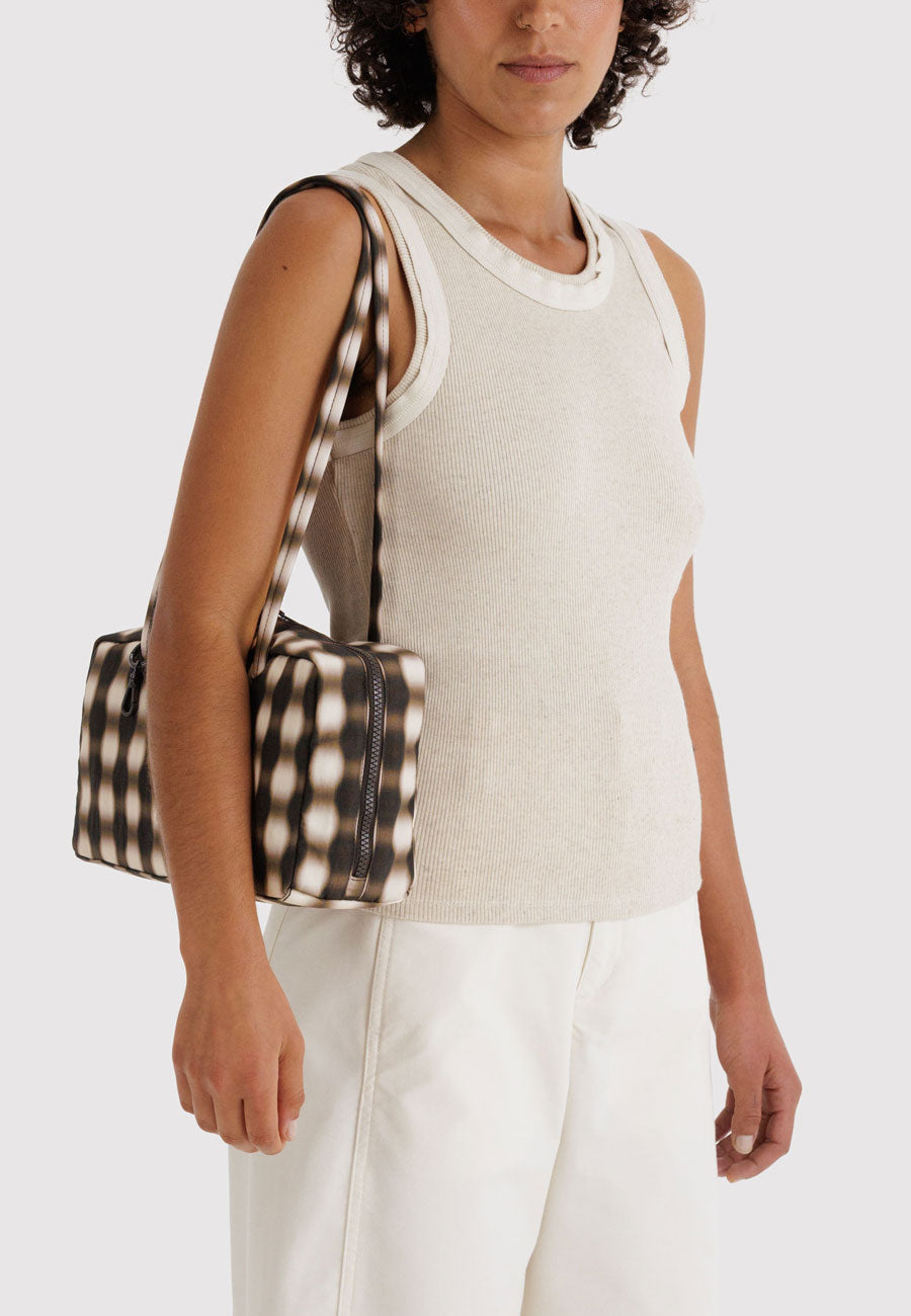 Baggu Nylon Bowler Bag Blurred Gingham Brown