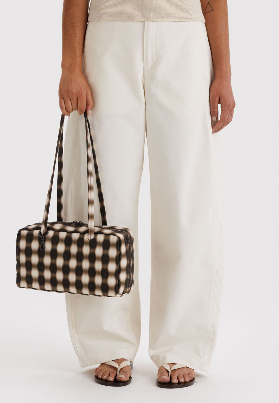 Baggu Nylon Bowler Bag Blurred Gingham Brown