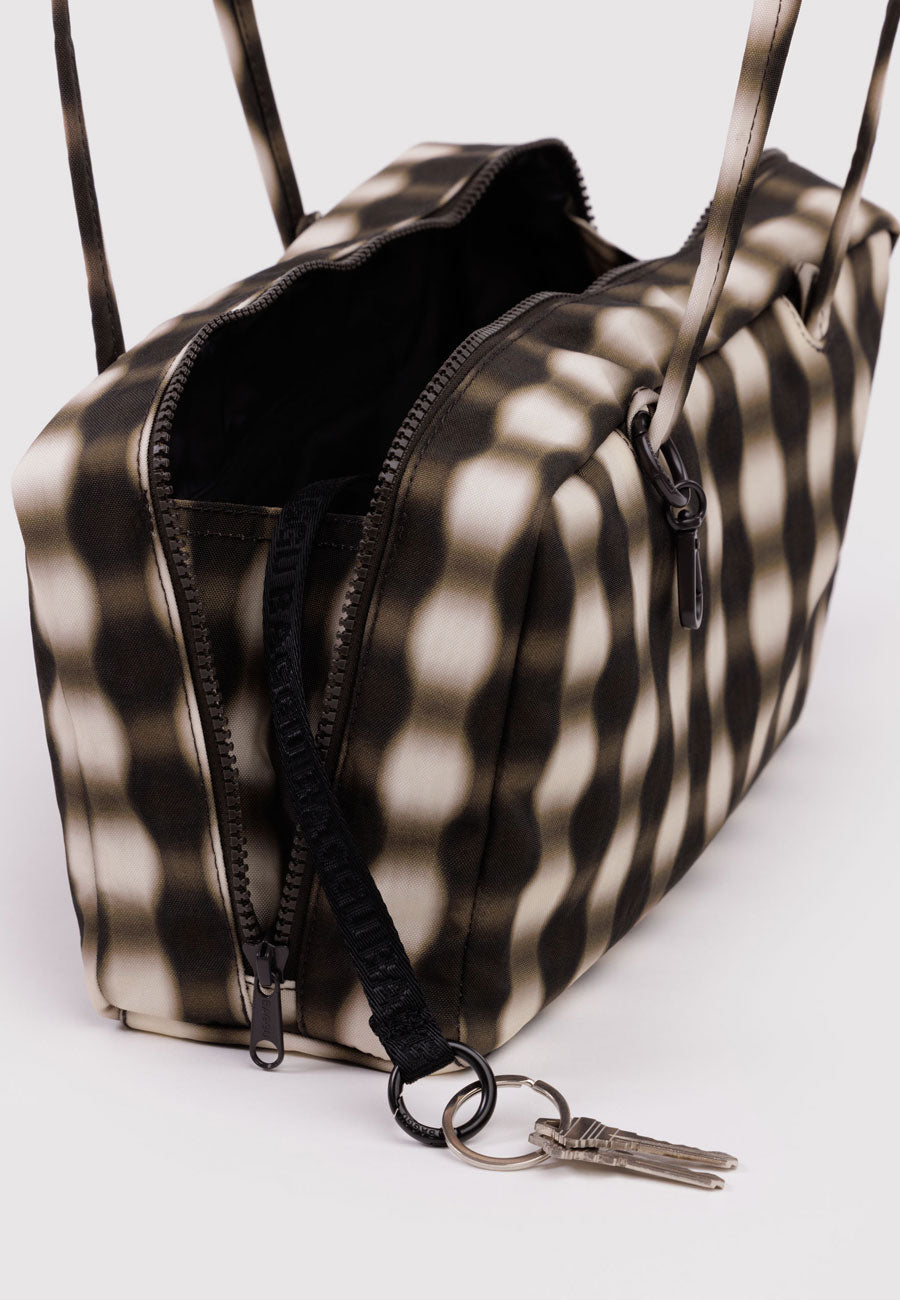 Baggu Nylon Bowler Bag Blurred Gingham Brown