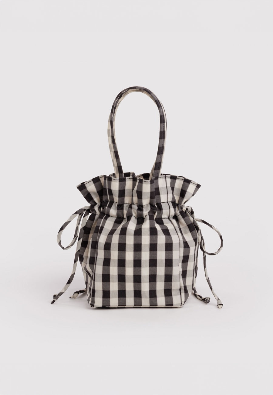 Baggu Nylon Drawstring Black and Cream Gingham