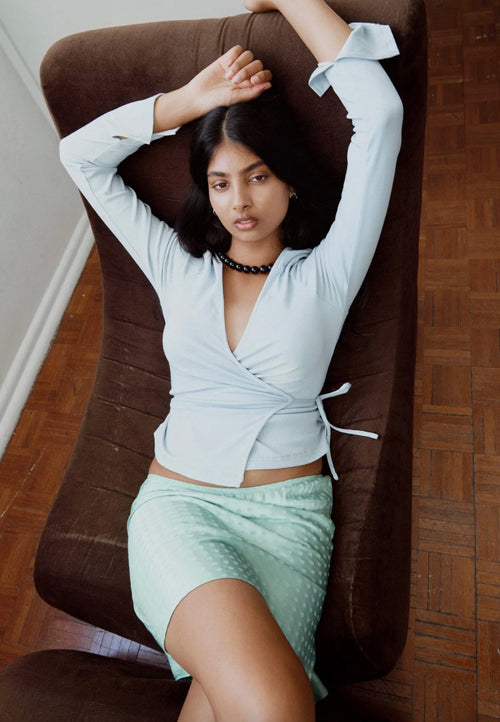 Olga Joan Long Sleeve Wrap Top Perla