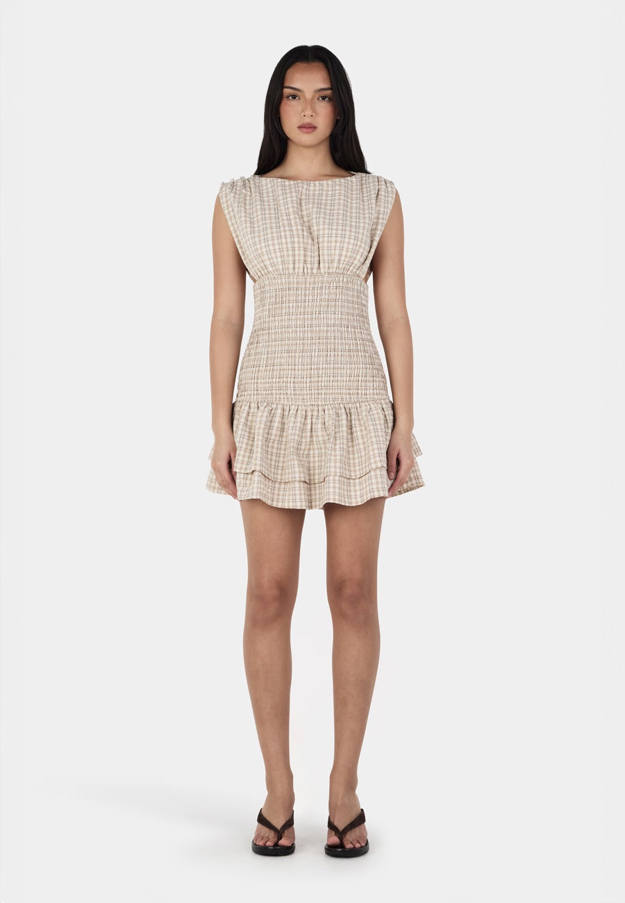 Ownley Nera Mini Dress Beige Tartan