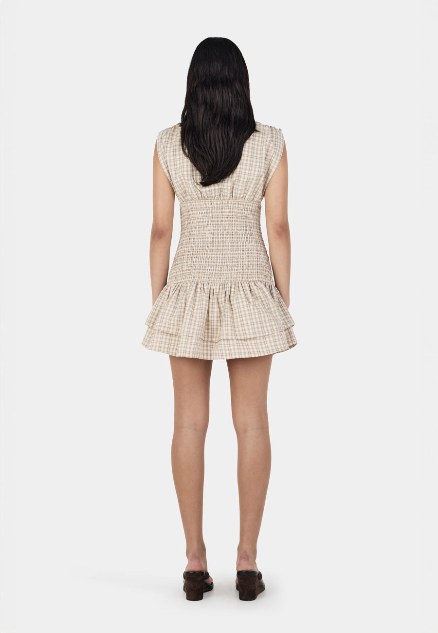 Ownley Nera Mini Dress Beige Tartan