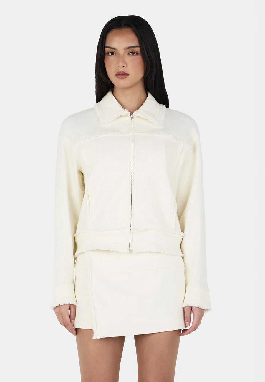 Ownley Oakley Frayed Bomber Ecru Denim