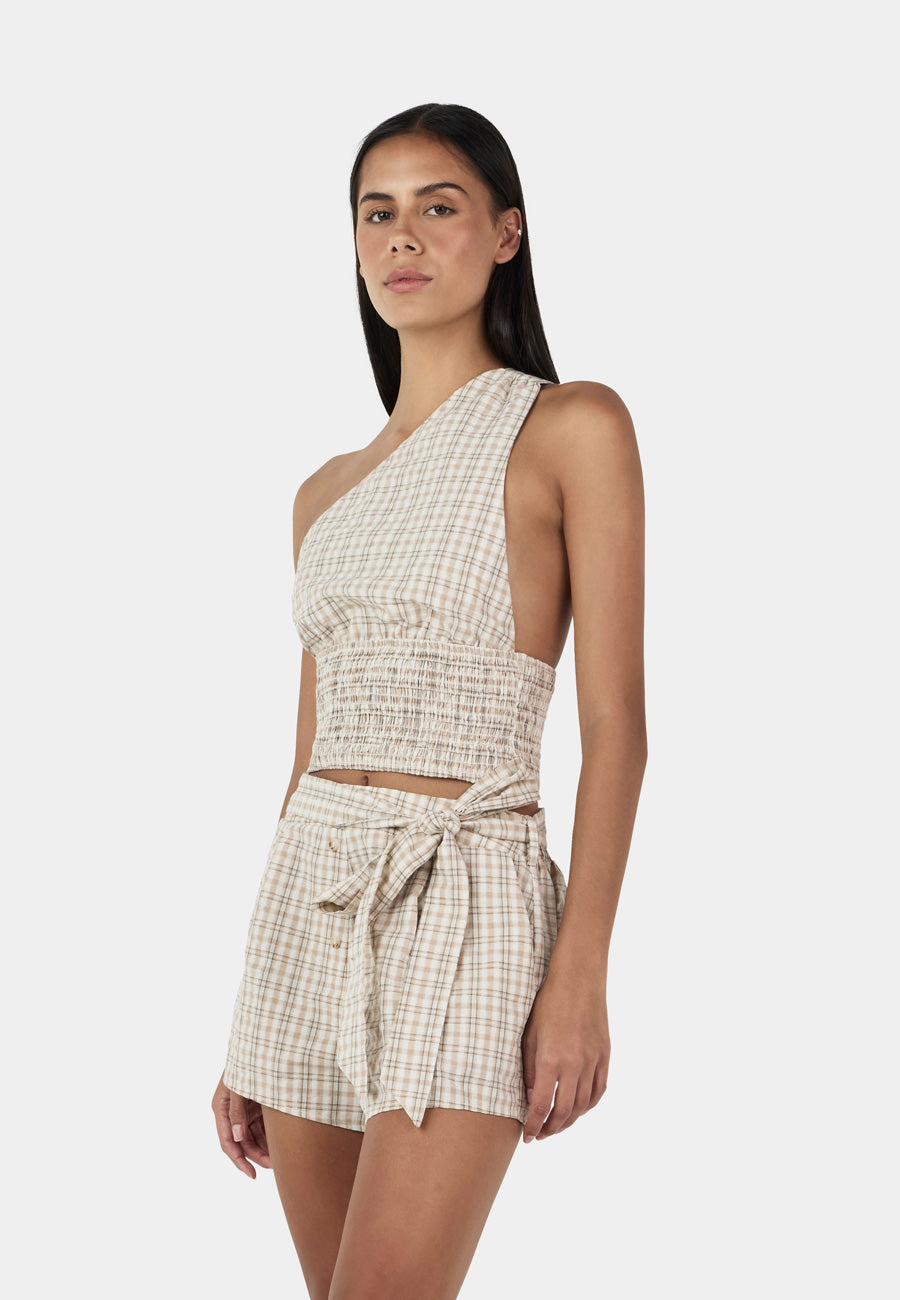 Ownley Sammy Asym Top Beige Tartan