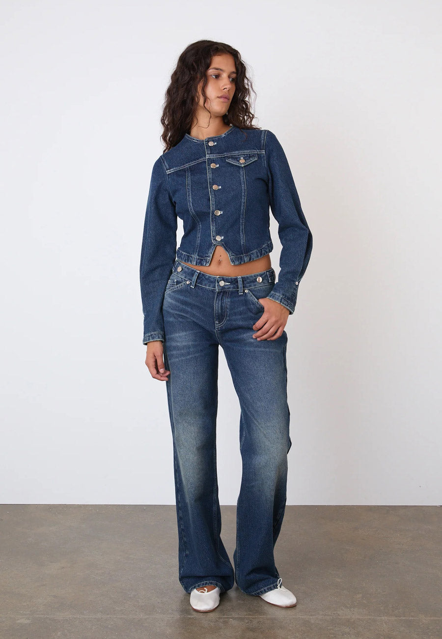 Peachy Den Goldie Fitted Denim Jacket Dark Fade