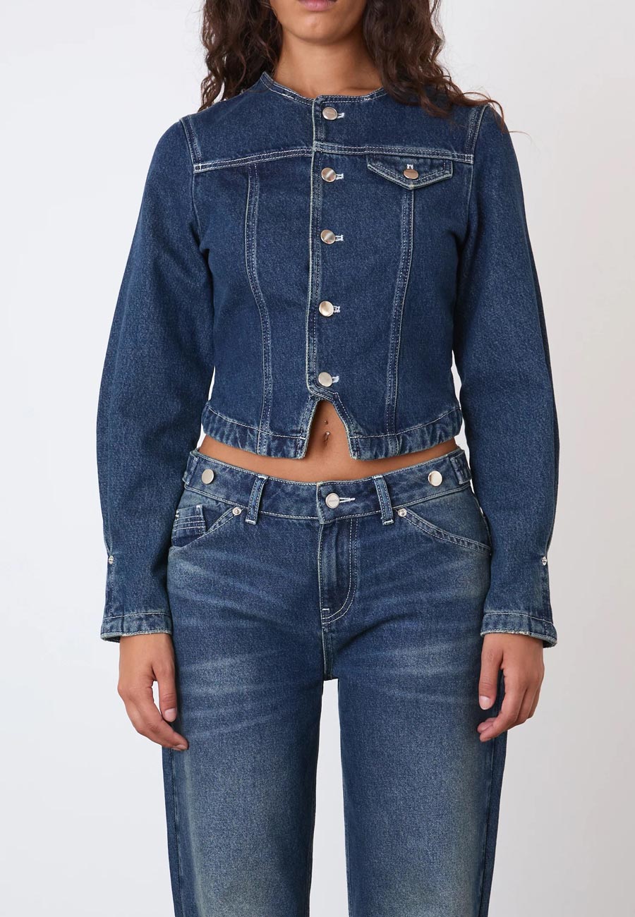 Peachy Den Goldie Fitted Denim Jacket Dark Fade