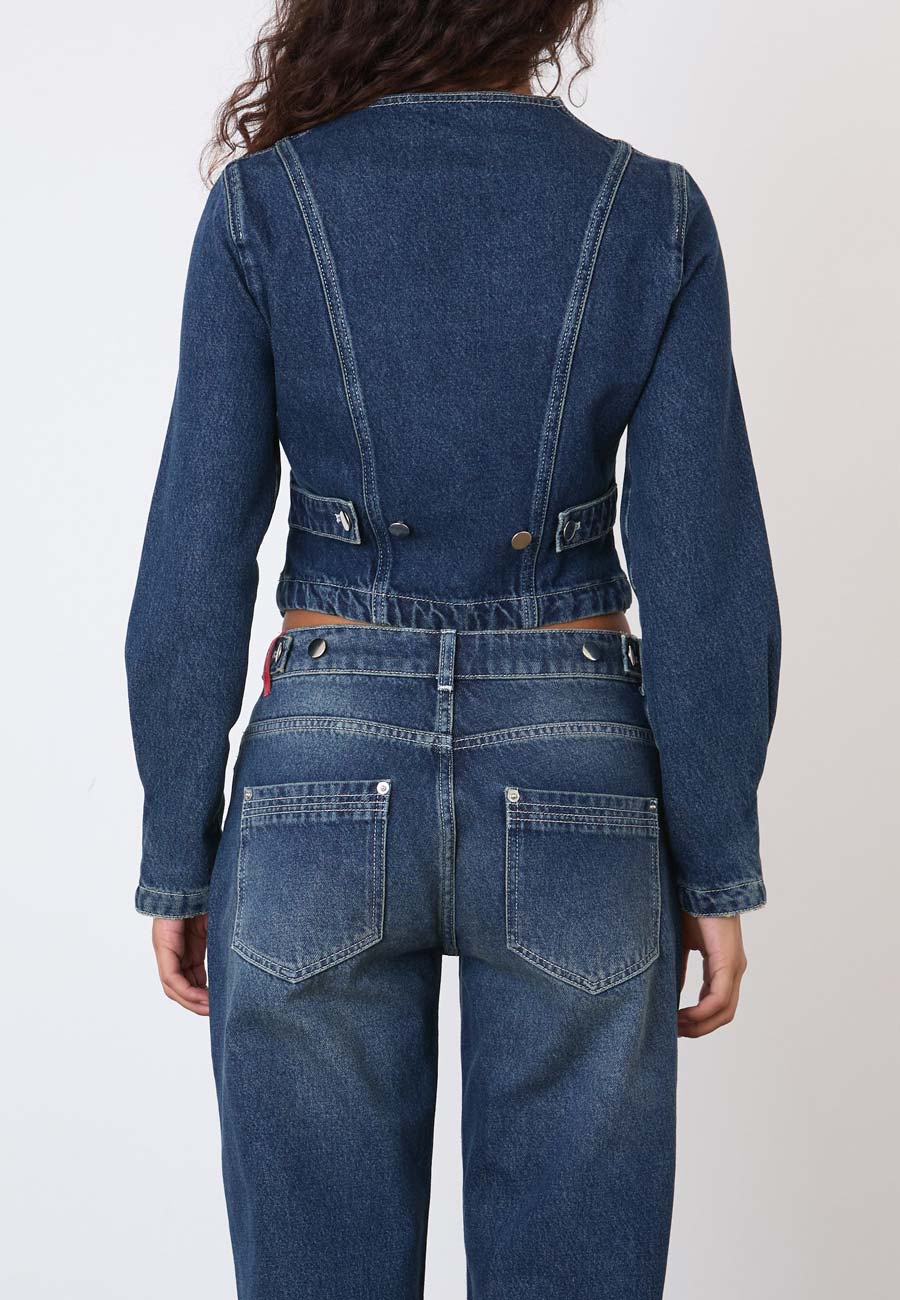 Peachy Den Goldie Fitted Denim Jacket Dark Fade