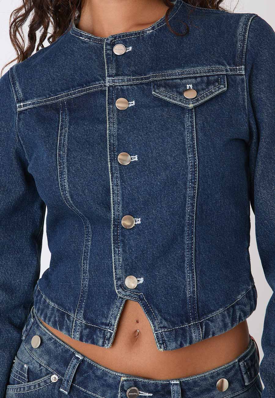 Peachy Den Goldie Fitted Denim Jacket Dark Fade