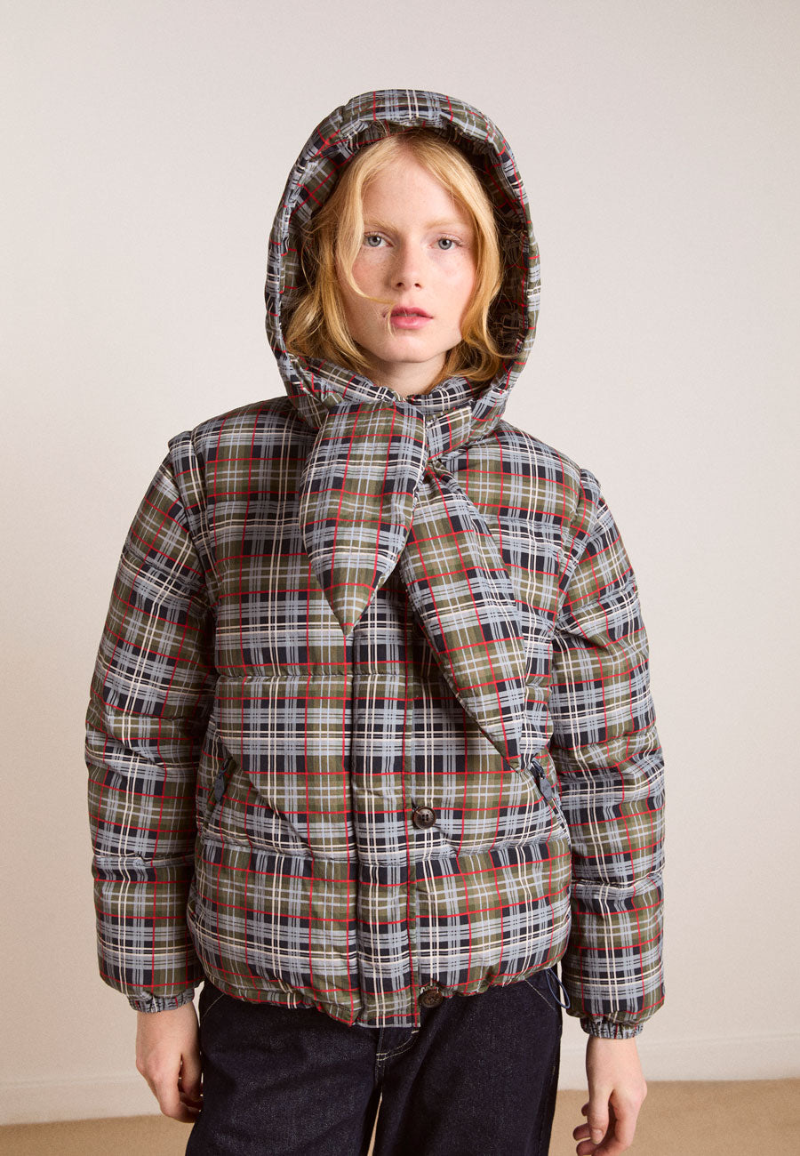 Damson Madder Pearl Hooded Puffer Multi Check