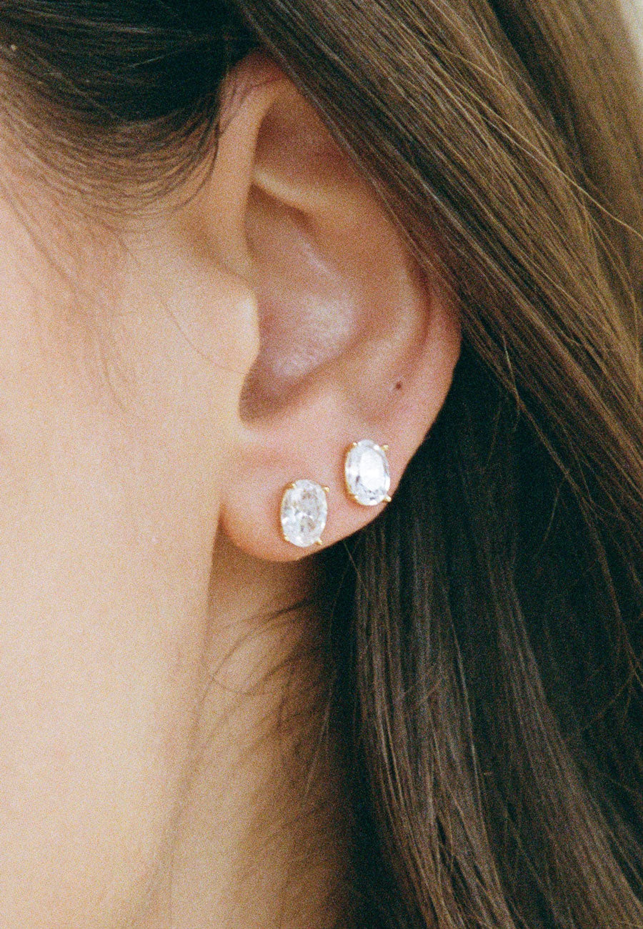 Porter Jewellery Oval Studs Silver/Clear