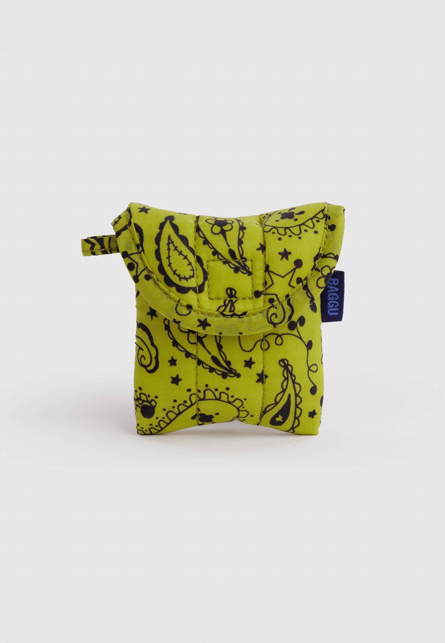 Baggu Puffy Earbuds Case Chartreuse Paisley