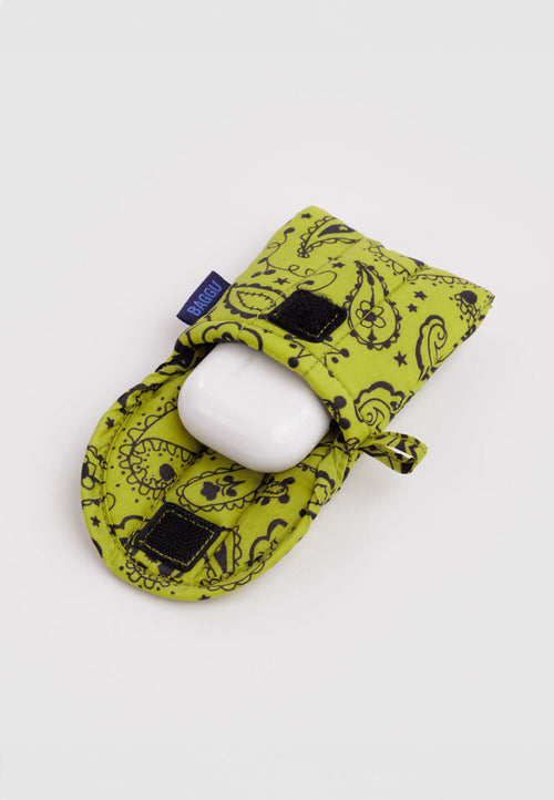 Baggu Puffy Earbuds Case Chartreuse Paisley