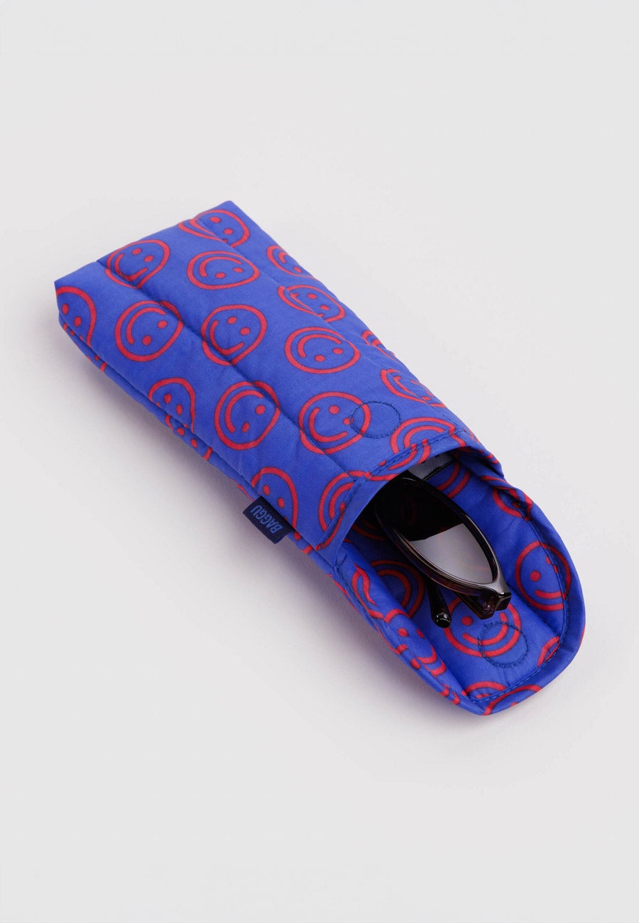 Baggu Puffy Glasses Sleeve Mini Cobalt Happy