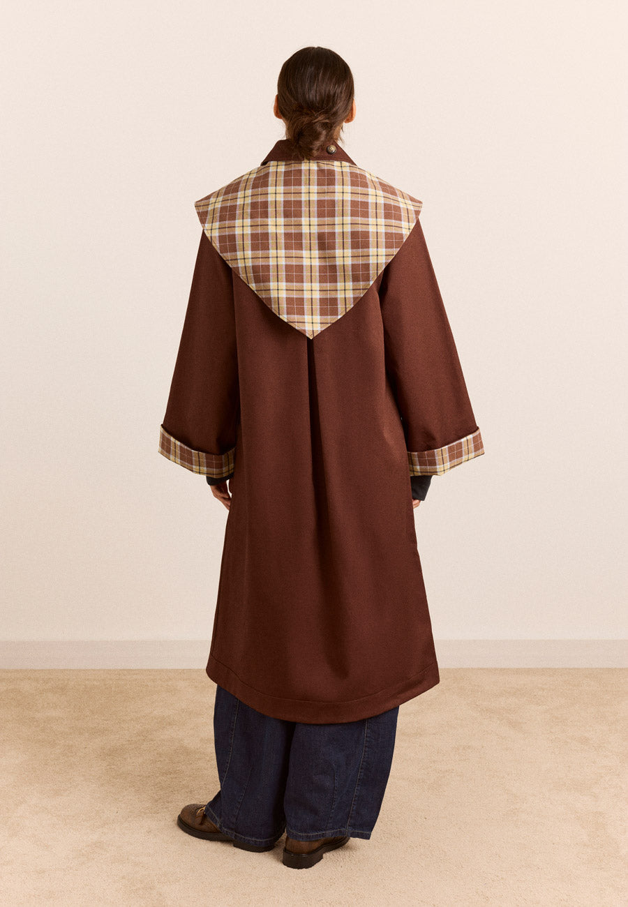 Damson Madder Reversible Longline Jerry Trench Chocolate