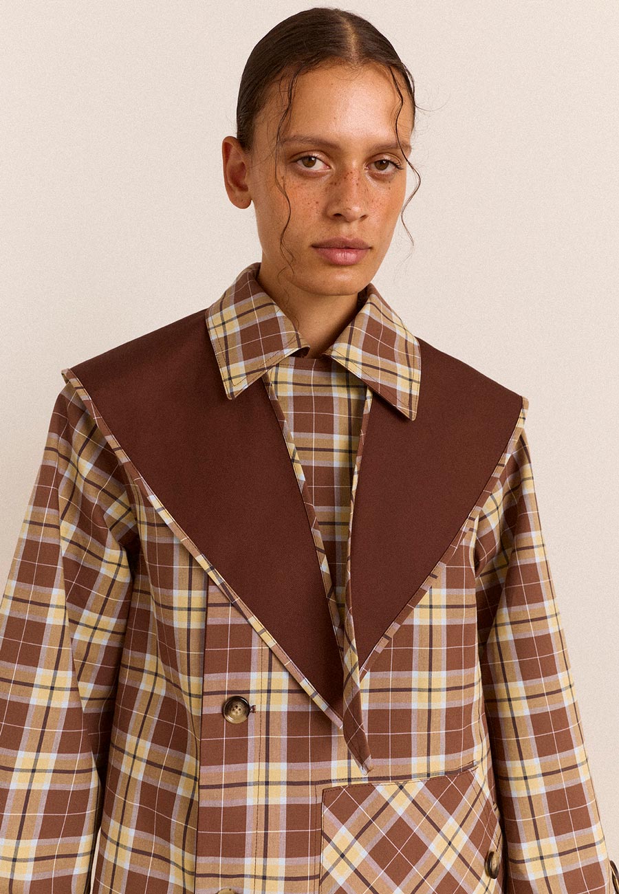 Damson Madder Reversible Longline Jerry Trench Chocolate