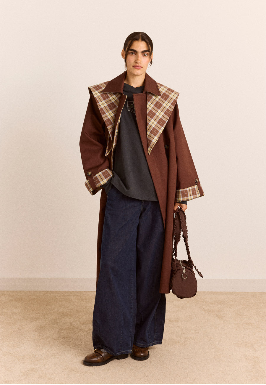 Damson Madder Reversible Longline Jerry Trench Chocolate